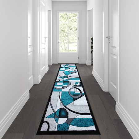 Turquoise 3 X 10 Geometric Abstract Area Rug